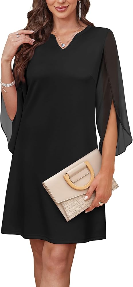 Amazon.com: RUMIA Formal Dresses for Women Wedding Guest 3/4 Chiffon Sleeve  V Neck Petite Dress Black XS : Clothing, Shoes & Jewelry