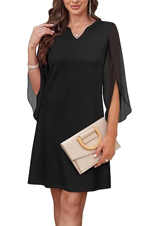 RUMIA Cocktail Dresses for Women Chiffon Sleeve Wedding Guest Dress XS-3XL