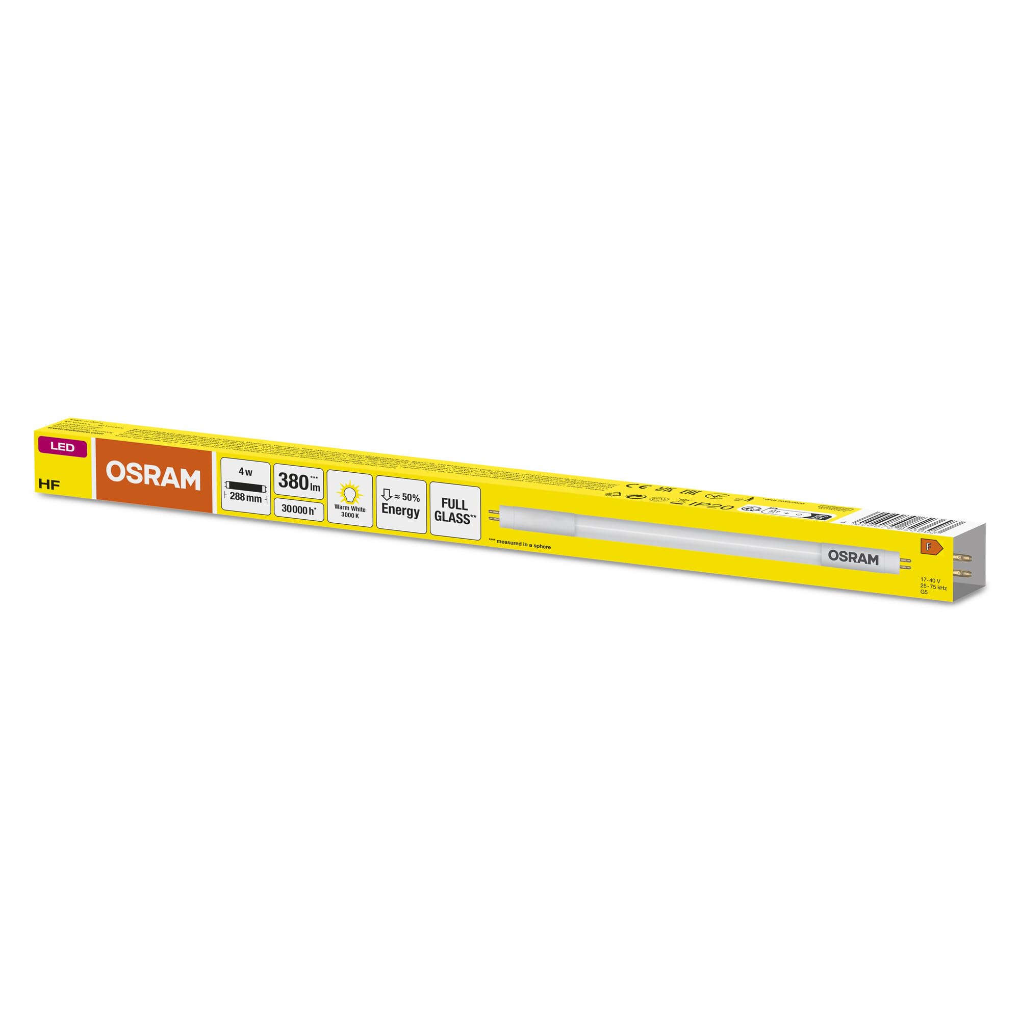 OSRAM LED T5 Hf L8 Krótki 288 mm, Liniowa Rurka LED, 4W, 380LM, 3000K, Ciepłe Białe Światło, Zamiennik LED dla Klasycznych Rur Fluorescencyjnych T5 z Gniazdem G5, Długa Żywotność