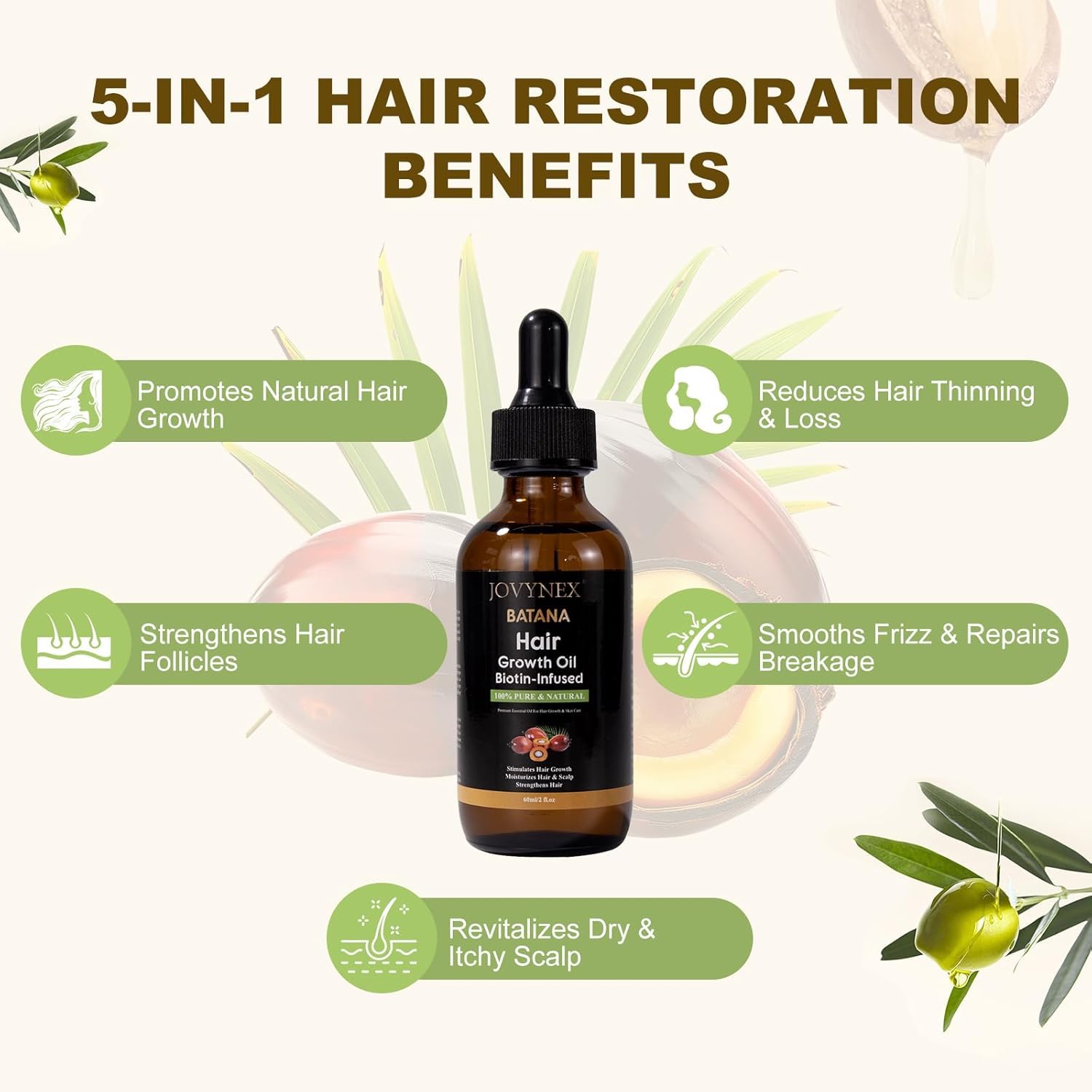 Batana Organic Oil with Biotin for Hair Growth, 2 FL OZ Pure Natural Oil for Hair Treatment Thicker, Fuller Hair DHT Blocker Scalp Nourishment Repairs Dry & Damaged Hair, Prevents Hair Loss - Image 5