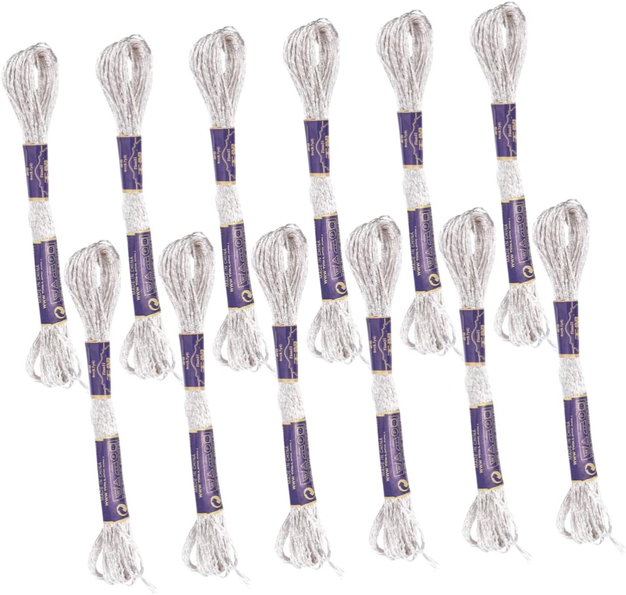 DOITOOL Embroidery Thread Set 12pcs 8m Silver Metallic for Manual Machine Embroidery Projects