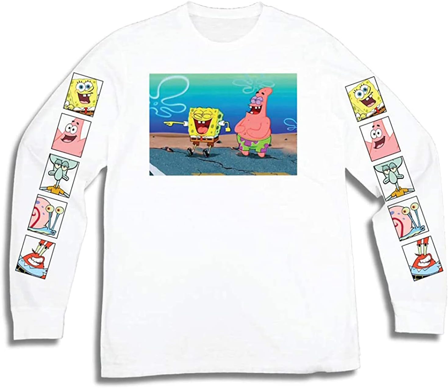 Mens Spongebob Squarepants Shirt - Spongebob, Patrick & Krusty Krab Long Sleeve Tee