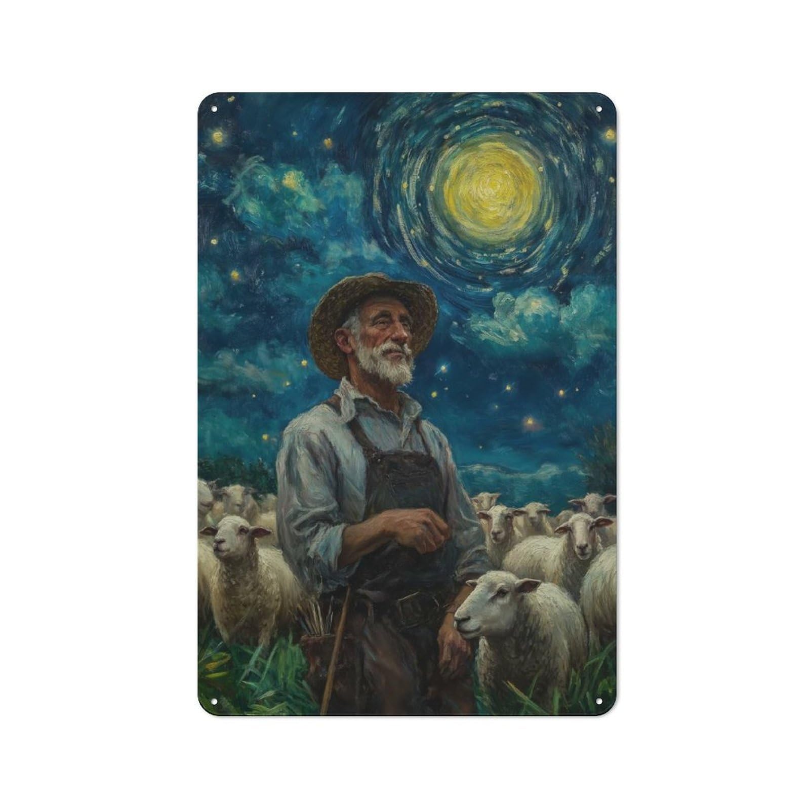 Junmoney Style-18 Kitchen Metal Sign With Shepherd Under Starry Sky Design 30X20cm, Cosy Kitchen Wall Decor For Coffee Bar, Kitchen, Bistro Or Tea Corner