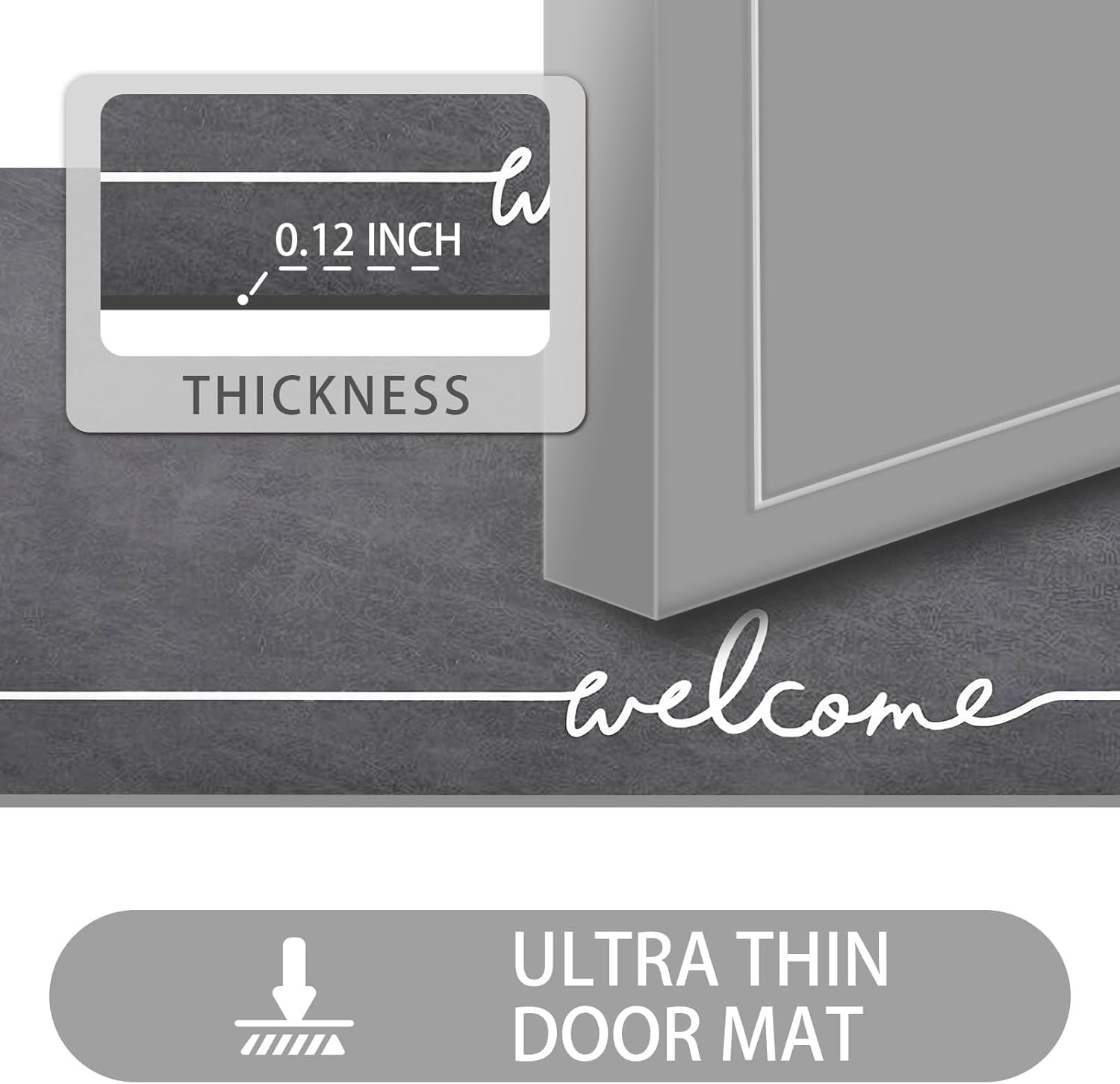 welcome mat indoor, ultra thin door mat, 1/10 in thin door mats for inside entry, non-slip, absorbent, quick-dry, washable, fit under door entryway doormat for entrance, 35"x24", dark grey dary grey(welcome) 2' x 2'11" (rectangular)