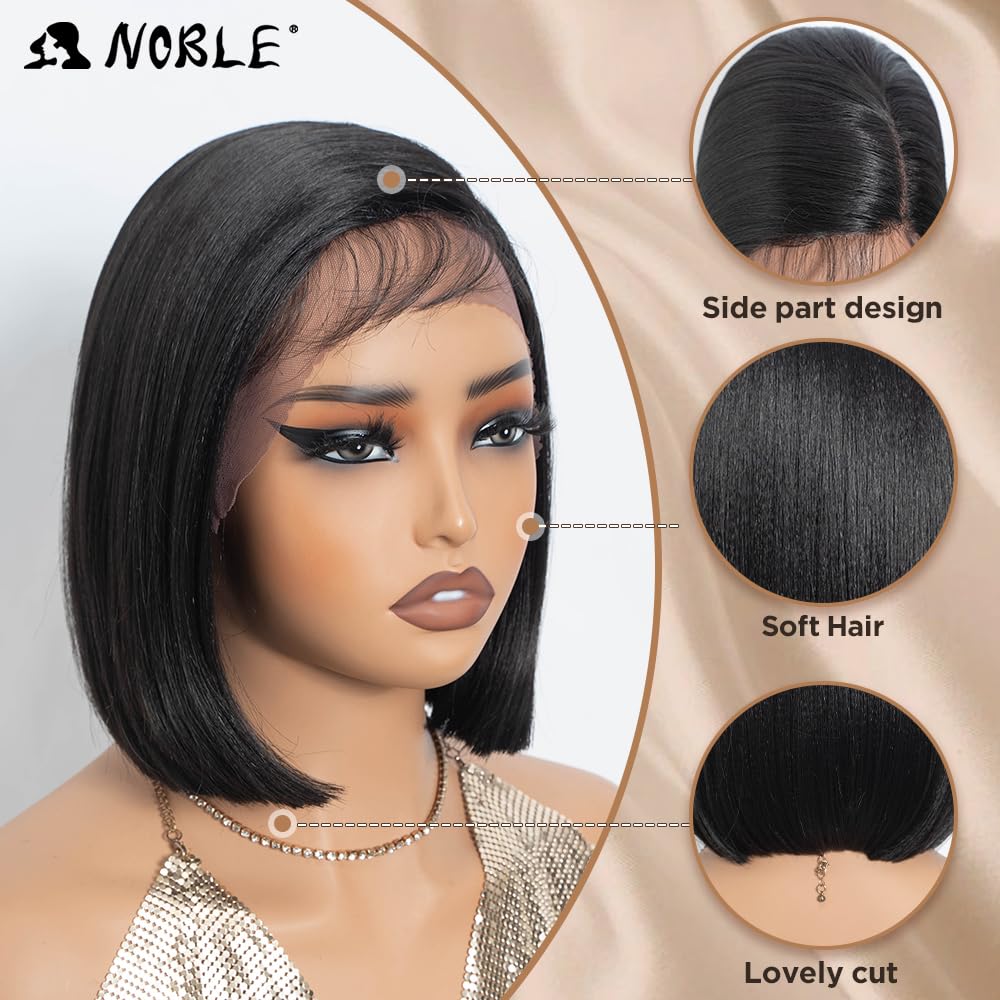 NOBLE Lace Front Bob Wigs Side Part Straight Bob Wig Dark Brown Short Wig 10 Inch Side Part Black Wigs for Women Daily Wear - Image 2