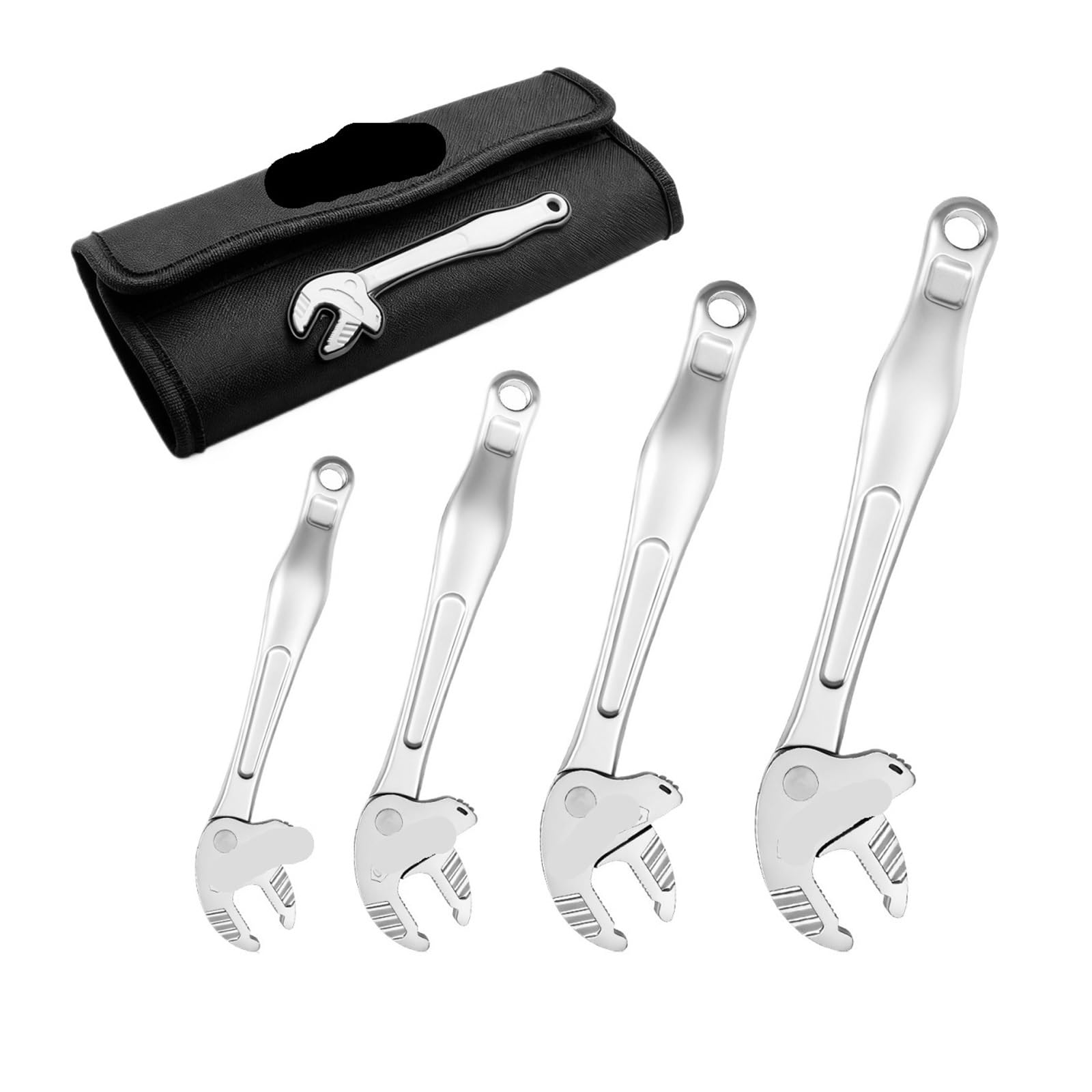 Wjiayao Silver Set - 4Pcs Crab Claw Wrench 4/6Pcs Heavy-Duty Industrial Crab Claw Wrench Adaptive Ratchet Large Opening For Automotive Plumbing(Silver Set - 4Pcs)