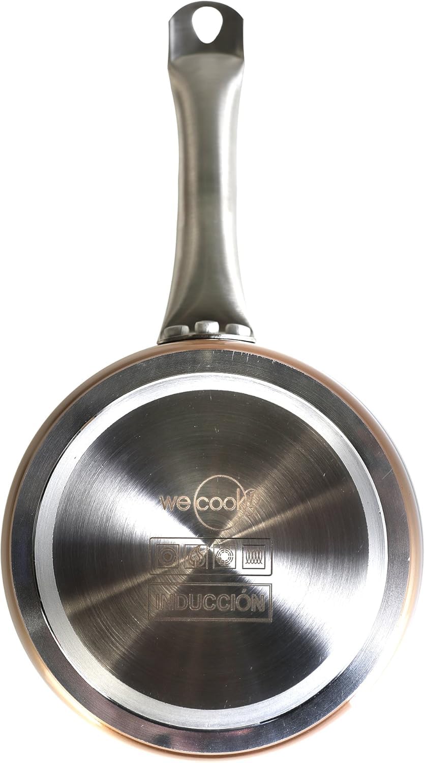 WECOOK! Professional Cazo Inducción 14 cm, Antiadherente Ecológico sin PFOA, Aluminio Forjado, Color Cobre, 2,8 mm Espesor, Asas de Acero Inoxidable, Vitrocerámica, Gas, Horno, Lavavajillas