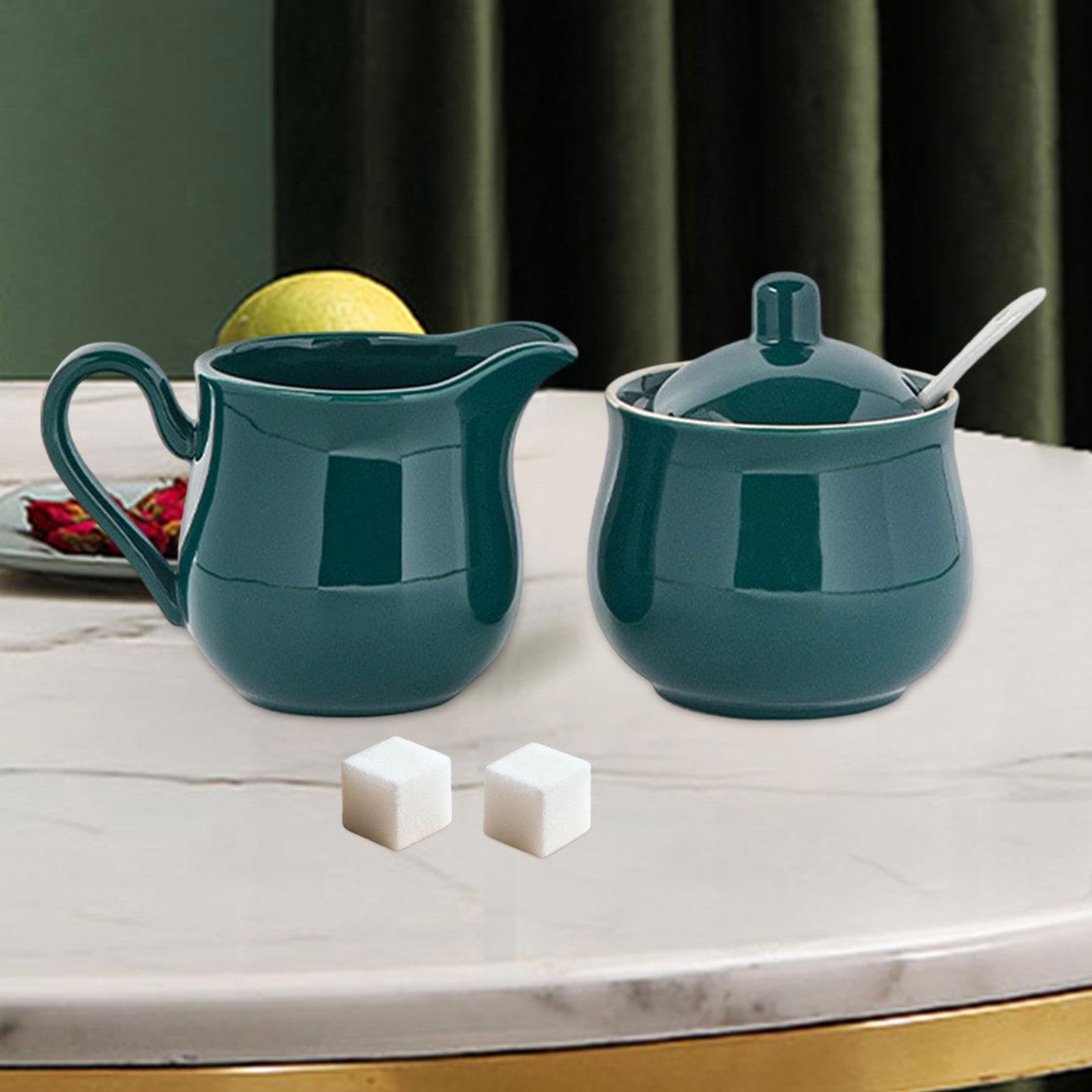Set di Zuccheriera E Lattiera in Ceramica, Contenitore per Zucchero, Pratico Set di Lattiera, Verde