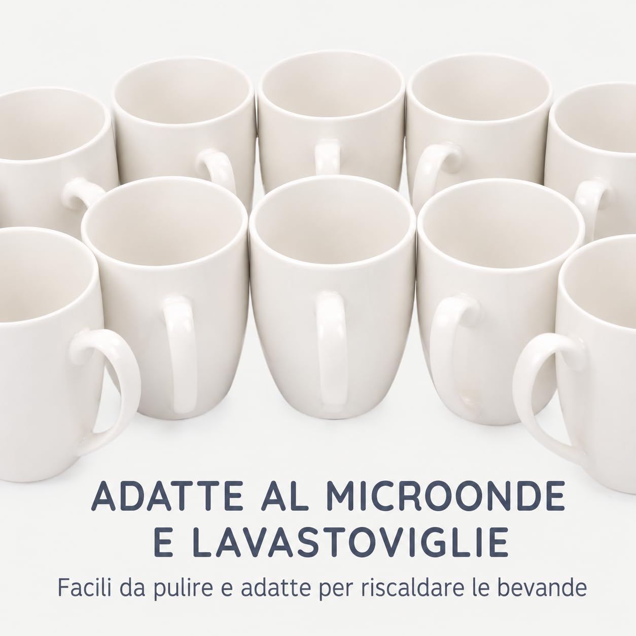 CUQOO Set di 12 tazze da caffè bianche, 350 ml, in ceramica di porcellana con manico, set di tazze grandi, lavabili in lavastoviglie e adatte al microonde, tazze sfuse per casa, ufficio e catering