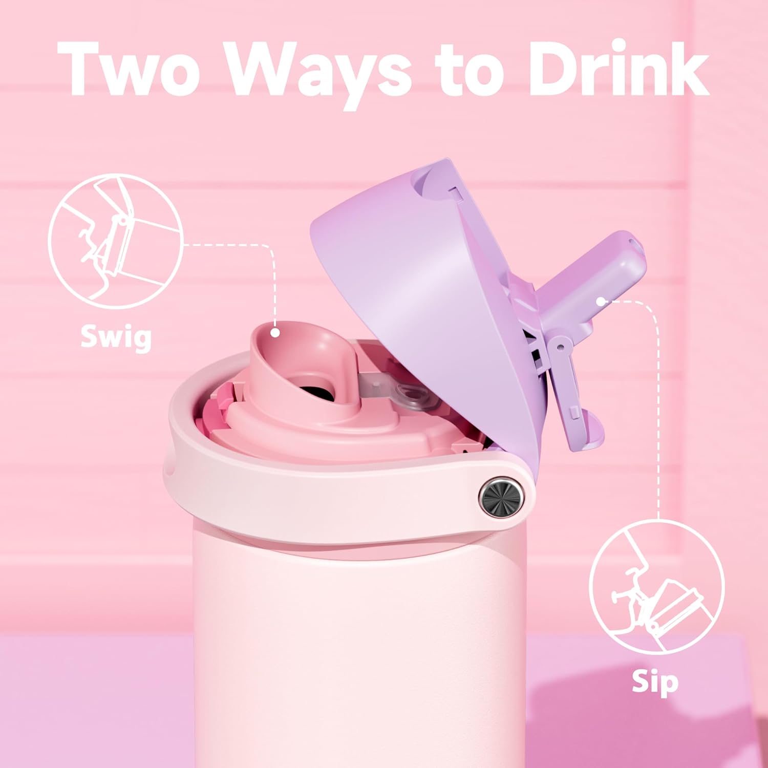 24 oz Insulated Water Bottle for Sports: Meoky Stainless Steel Water Bottle with 2-in-1 Straw and Spout Lid - Leak Proof, Cold for 24 Hours, Fits in Car Cup Holder, BPA-Free for Women Travel, Candy - Image 3