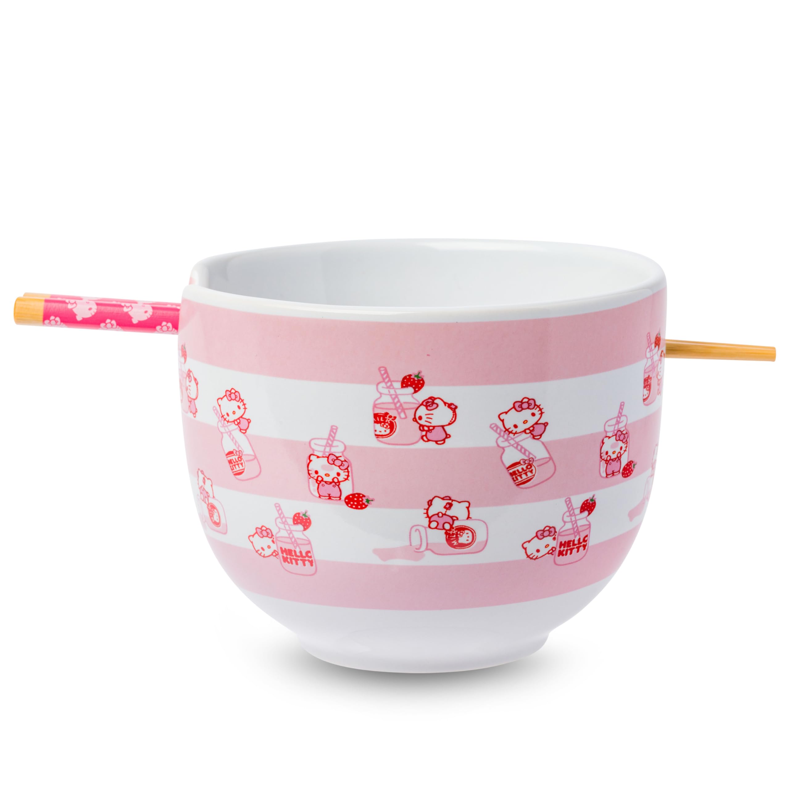 Silver Buffalo Sanrio Hello Kitty Pink, Ramen Bowl with Chopsticks, 20oz