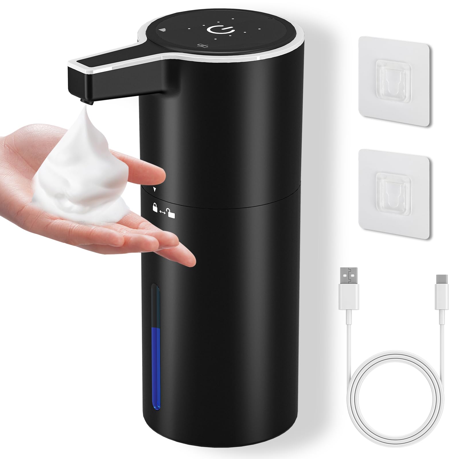 Dispensador de jabón automático sin Contacto, 400 ml, dispensador de jabón de Pared con 4 Niveles Ajustables, Recargable de 1800 mAh, dispensador de Espuma para baño y Cocina