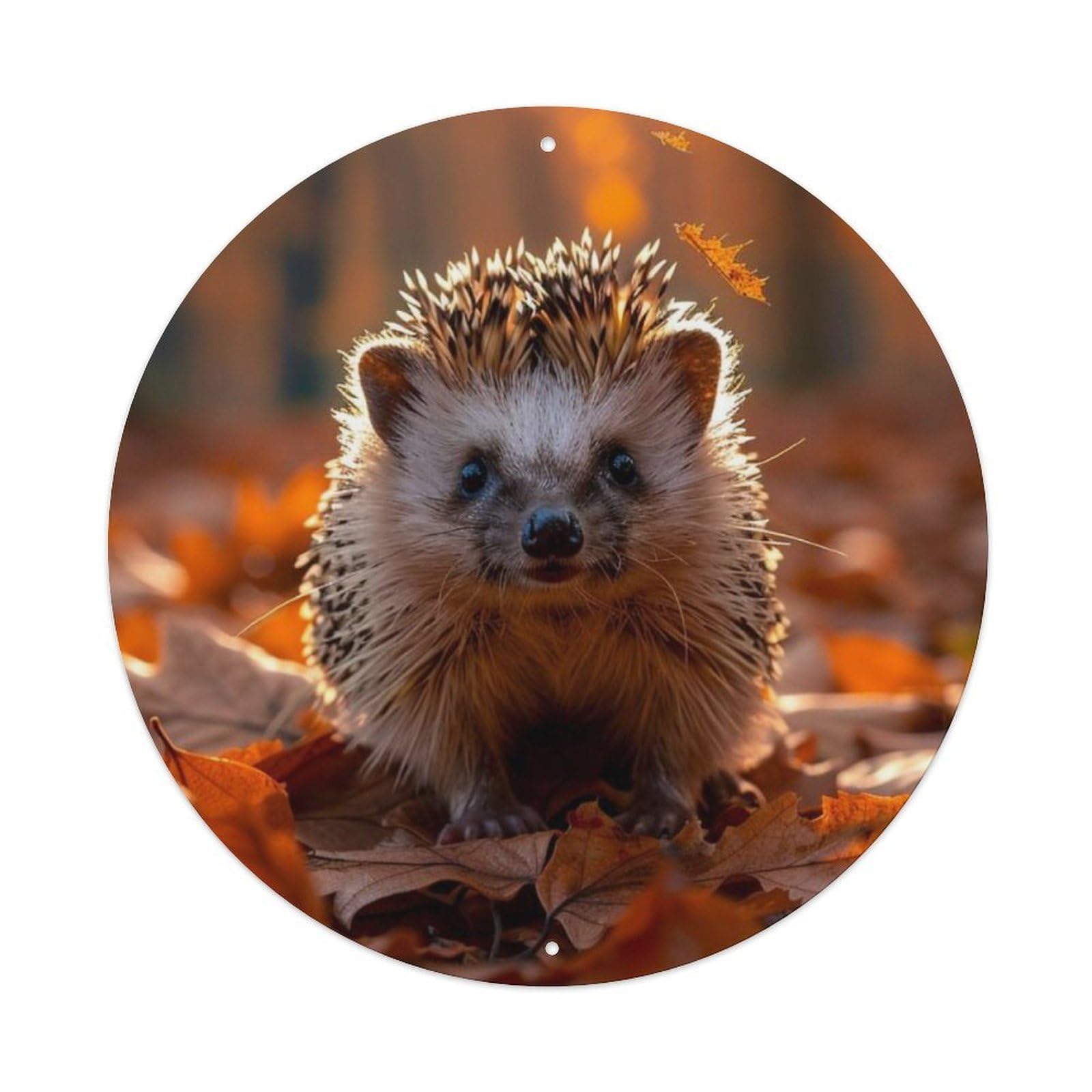 Animal European Hedgehog Cute Wildlife Fall Sunset Vintage Metal Tin Sign Plaque Wall Decor for Cafe, Club Bar, Office, Garden Metal Poster 8x8Inch