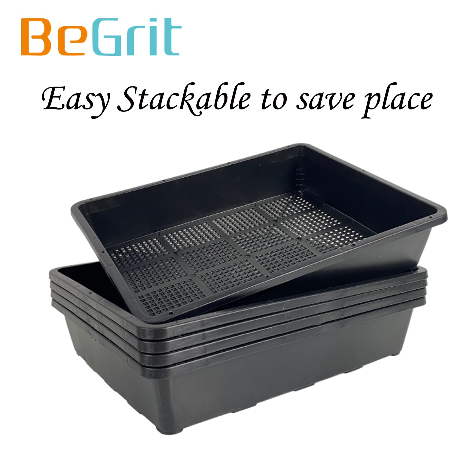 BeGrit 5 Stück Keimschalen für Sprossen Pflanzschale schwarz Anzuchtkasten für Pflanzen (37 x 30 x 7.5cm) Mit Wasserwanne für Mircogreen Setzlinge Sukkulenten Gewächshaus