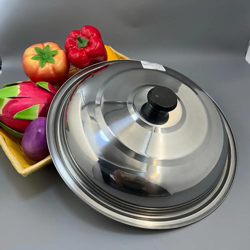 Tapa de Vidro Tapa de olla de acero inoxidable con nudo de plástico negro, antiderrames y antiescaldaduras, redonda, for wok de 32/34/36/38/40 cm(34cm)