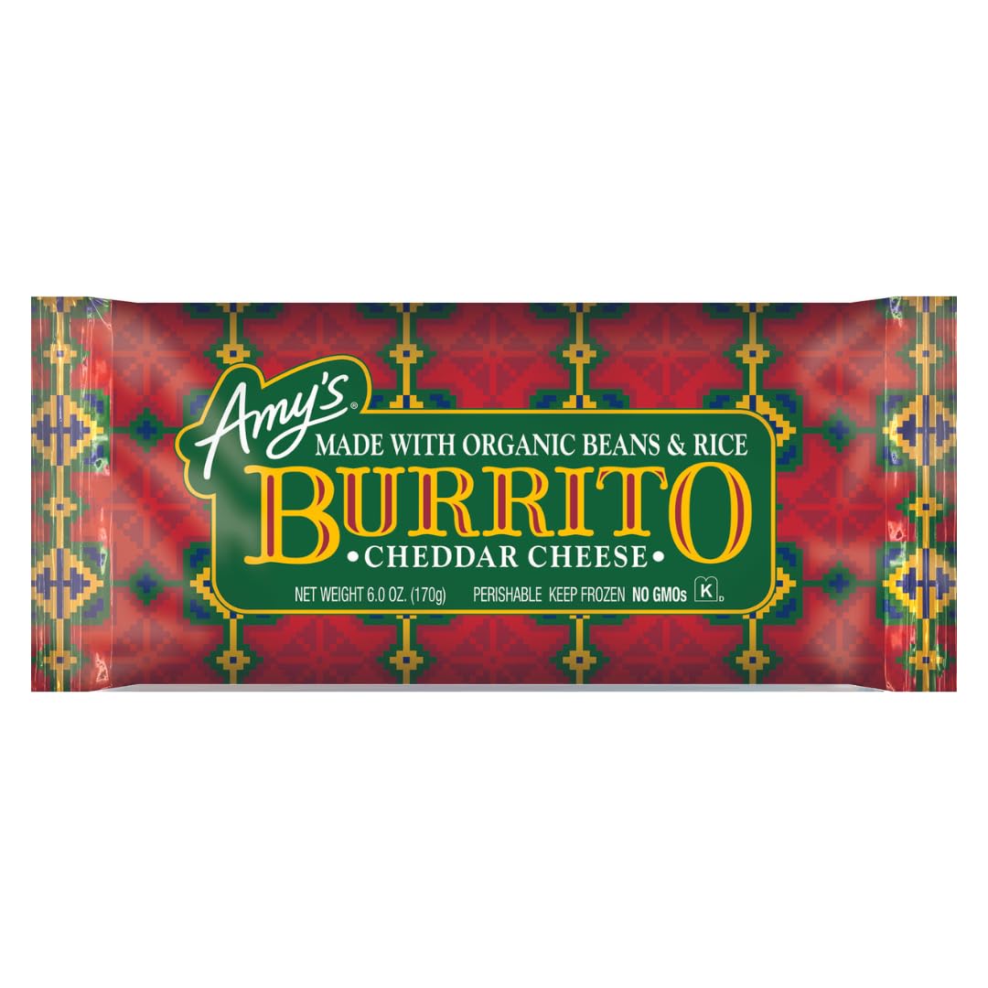 Amy's Frozen Cheddar Cheese Burrito, Made with Organic Beans and Rice, 6.0 Ounces