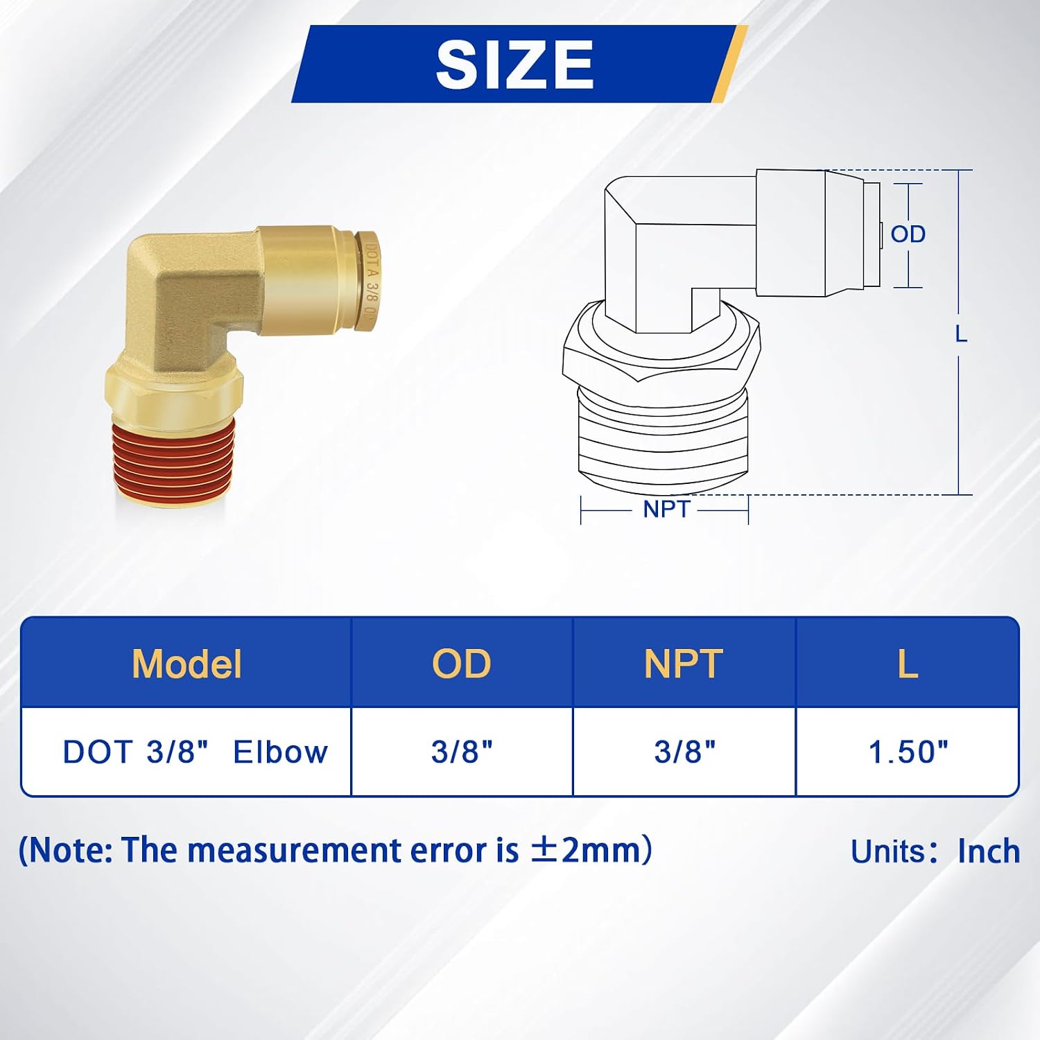 5PCS Brass Quick Connect Air Fittings 3/8" Tube OD X 3/8" NPT Elbow | DOT Brass Air Brake Line Push to Connect Fittings 3/8" Tube to Male Pipe Swivel for Truck Trailers Air Brake System