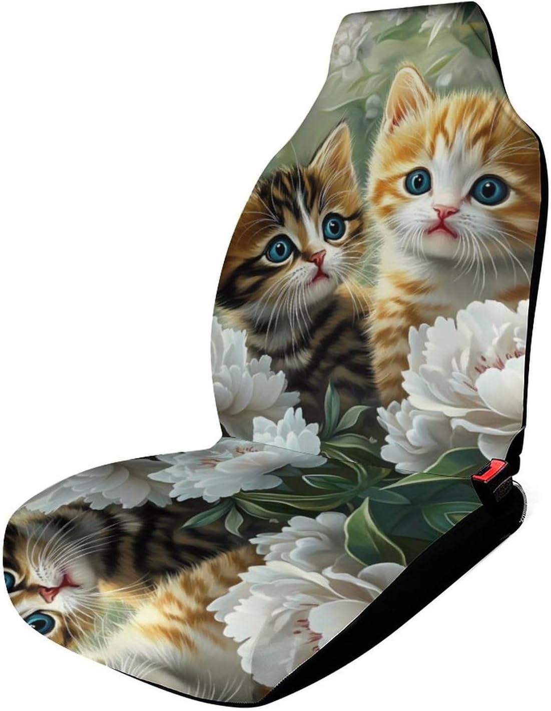 Kitten Playing Butterfly Car Seat Covers Universal Car Front Seats Protector Auto Interior Accessories 1PCS