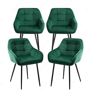Pack 4 Sillas de Comedor con Reposabrazos de Terciopelo Sillas Cocina Modernas Silla Tapizada Verde Estructura de Metal para Comedor, Cocina (4)