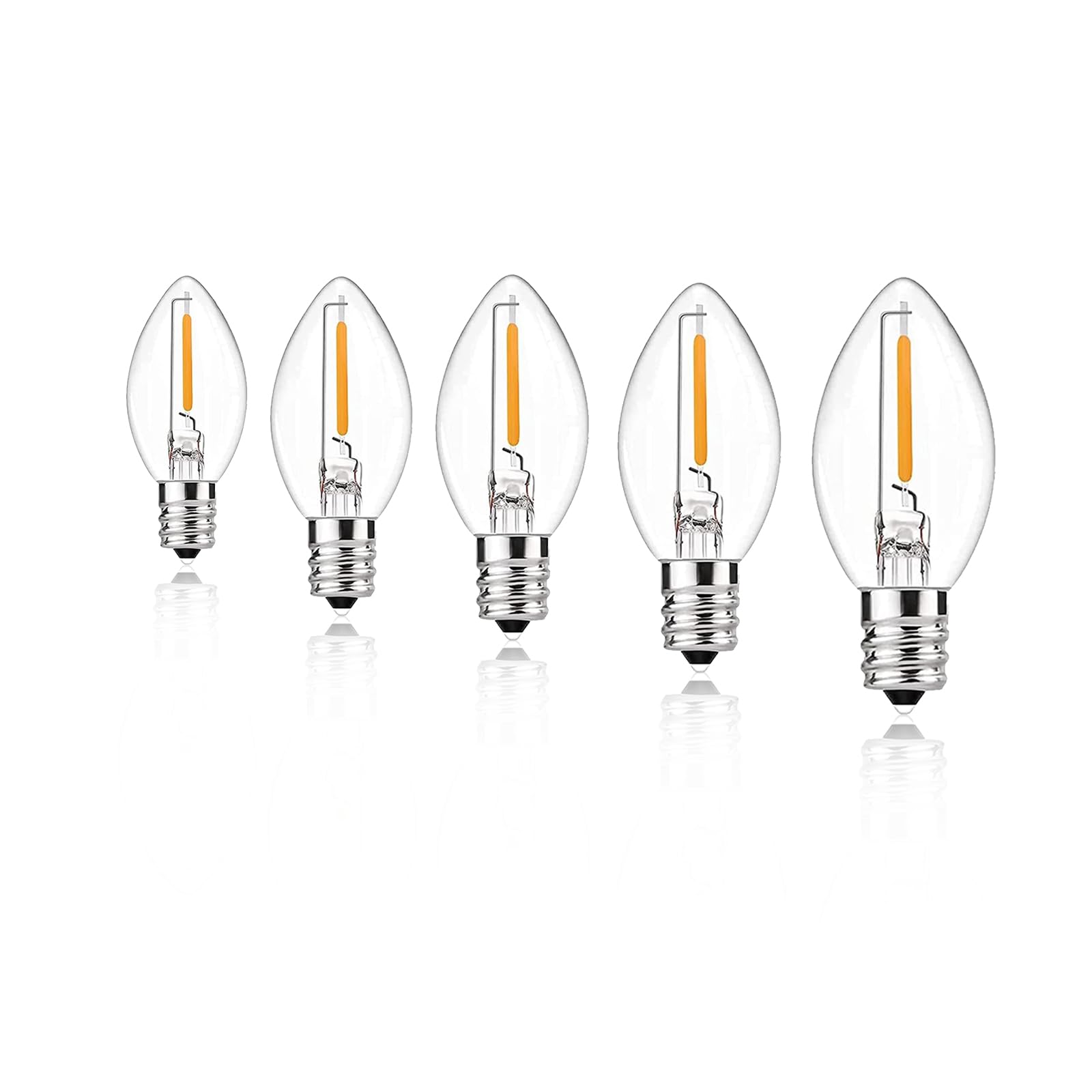 25 Pack C7 Replacement Bulbs, LED Night Light Bulb, C7 Christmas Light Bulbs Clear Halloween Replacement Bulbs for Outdoor String Lights, C7 LED Light Bulbs, E12 Candelabra Base, Warm White
