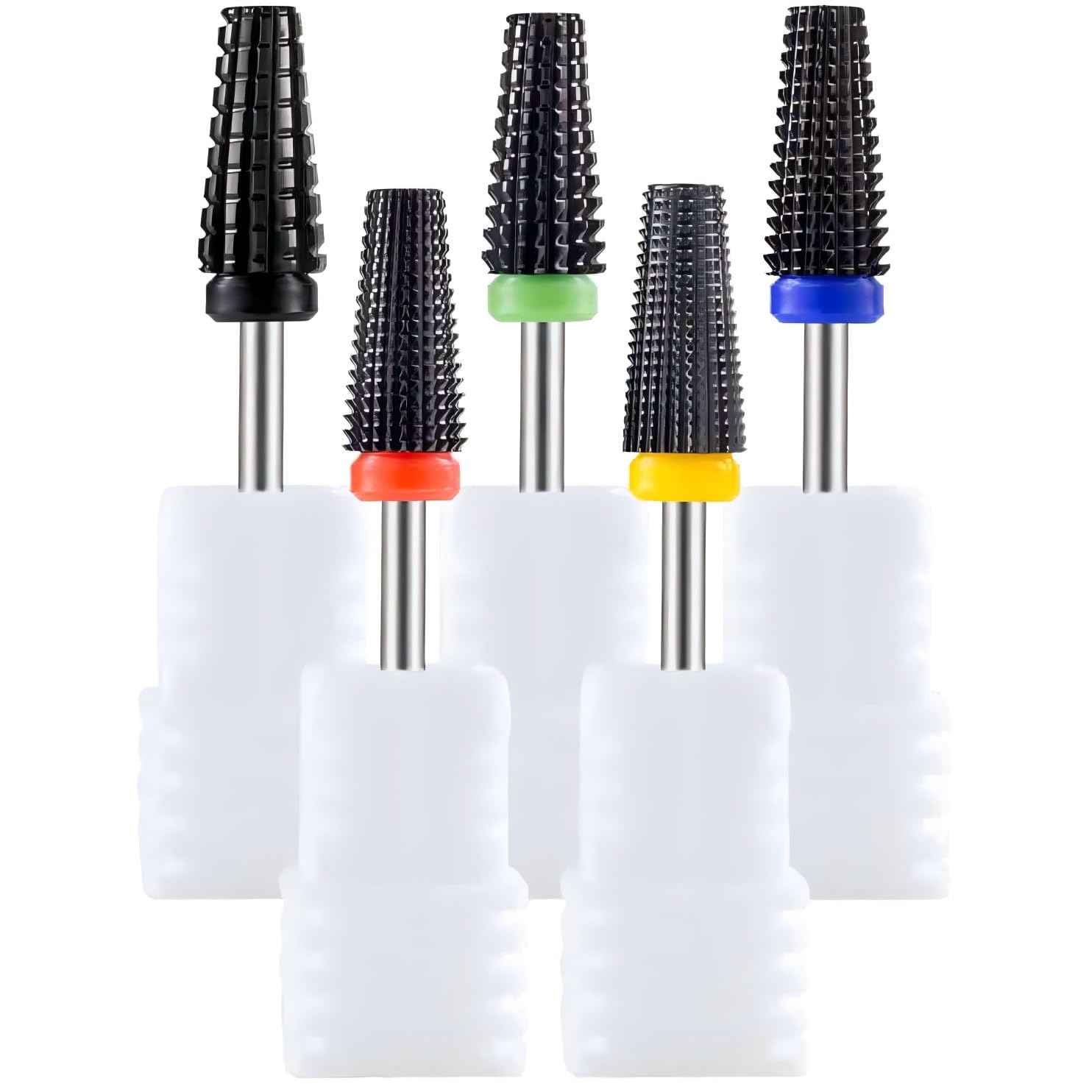 Yakamoz 5Pcs Ceramic Nail Drill Bit Set - 3/32" Professional Electric Nail File Bit Kit Cuticle Nail Bits for Acrylic Nails Poly Gel Removal, Manicure Nail Salon Supplies, Two-Way Rotation