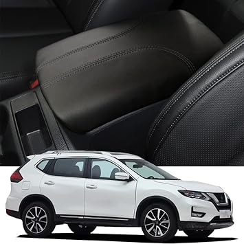 Blazeray Car Center Console Armrest Cover for Nissan Rogue 2014-2020/Nissan Rogue Sport 2017-2022 Interior Accessories Leather Elbow Arm Rest Cover Pad Protector Saver Black Leather+Black Stitches