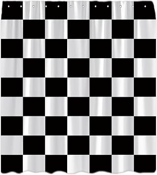 Checkered Shower Curtain Black and White Cute Retro Checkerboard Vintage 60s 70s Aesthetic Modern Minimalist Bathroom Curtains Decor with Hooks