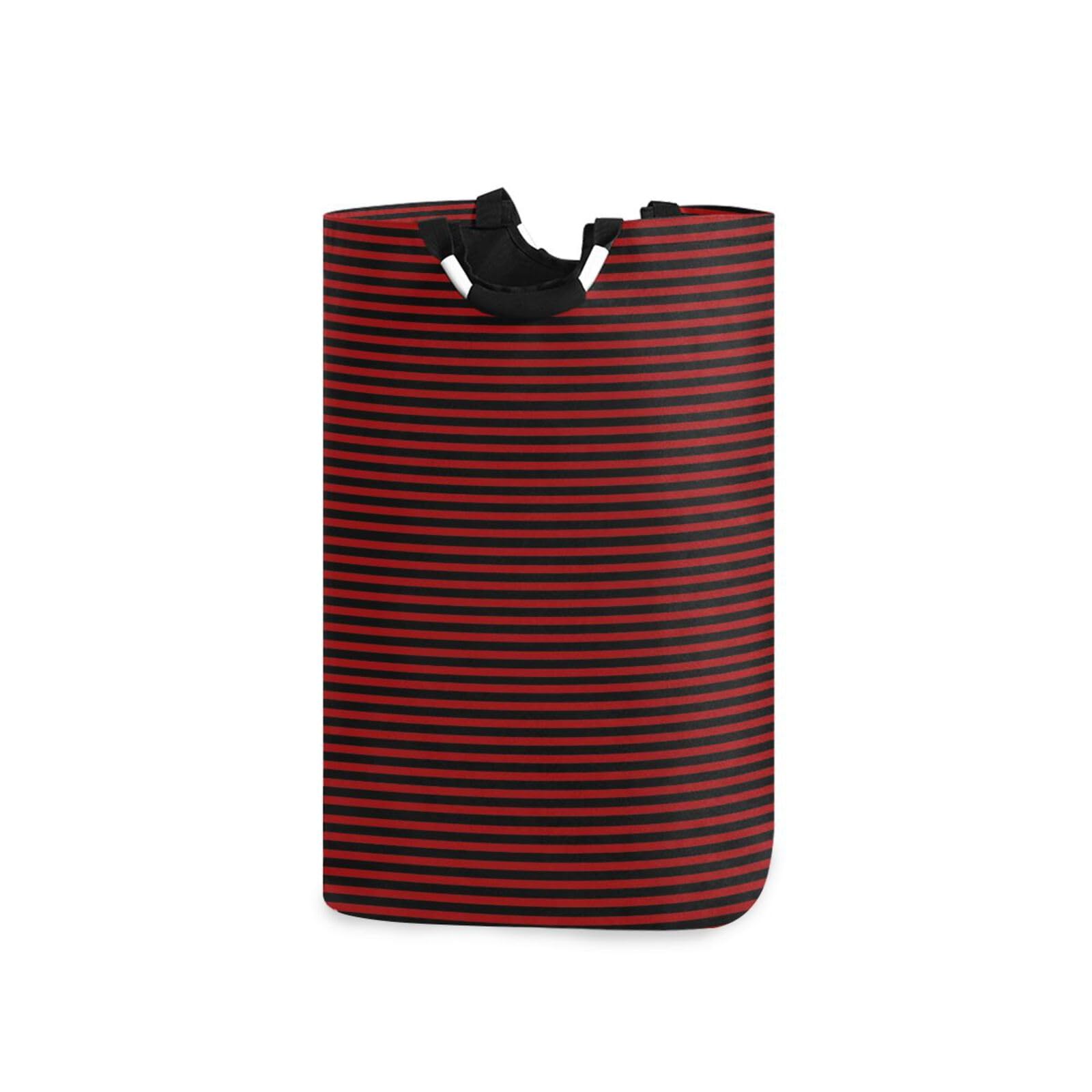 Jihqo Laundry Hamper Basket Red Black Stripes Collapsible Nursery Storage Bin Waterproof Clothing Baskets for Home Bedroom Bathroom Washing Room