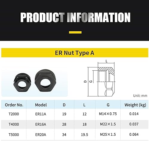 Miniatura 15 de ZAC ER32 Tuercas de sujeción 5 Uds. ER32-UM Tuercas de sujeción para mandril de fresado CNC, tornillo de rosca de torno M40x1.5