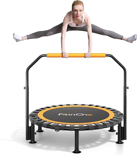 FitinOne Foldable Mini Trampoline Load 450lbs,Portable Exercise Rebounder Trampoline with Adjustable Foam Handle,Fitness Trampoline for Adults and Kids