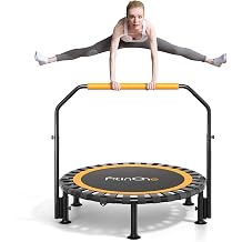 40" / 48" Folding Mini Trampoline Load 450 Lbs, Portable Exercise Rebounder Trampoline with Adjustable Foam Handle, Fitness Trampoline for Adults and Kids 40" with Handrail