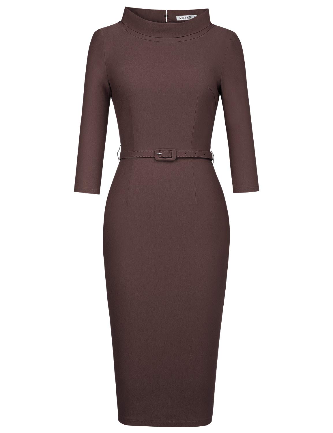 MUXXN Women's 1950s Vintage Cocktail Dress - 3/4 Sleeve, Mock Neck, Bodycon Pencil, Merlot, Large - View #4