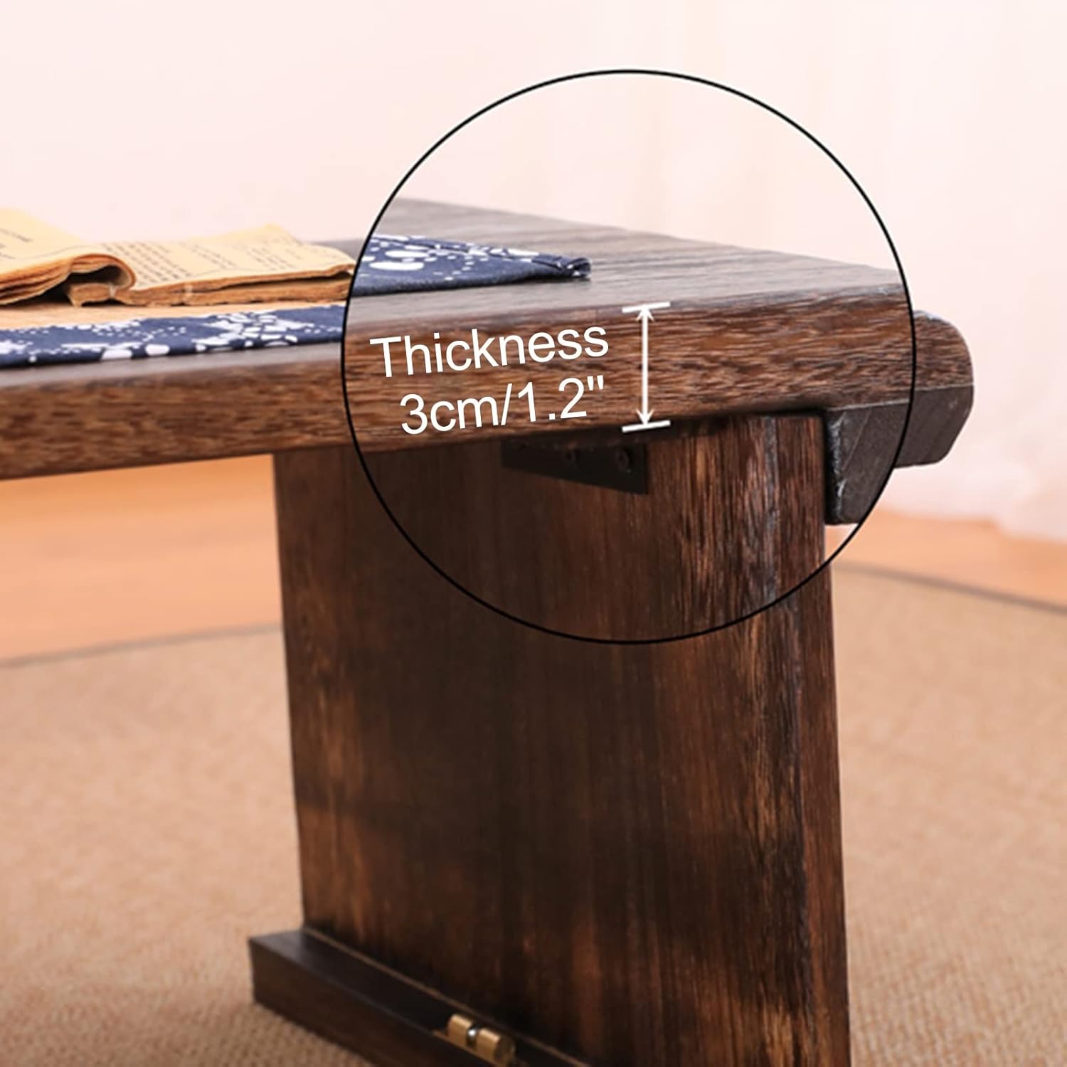 Guqin Table Folding Low Table Japanese Coffee Table Floor Table RetroTea Table Multifunctional Table with Stool (Color : Brown, Size : 110x40x37cm)