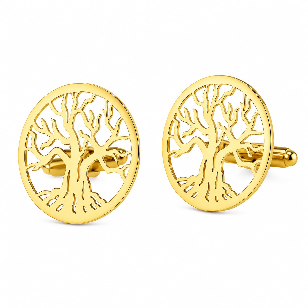 Tree of Life Cufflinks for Men in Premium Brass Metal Designer Round Cufflink Set for Wedding Suit Tuxedo and Formal Wear Stylish Groom Cufflinks for Men Formal Gift Box Luxury Office Wear Accessories-picture-41