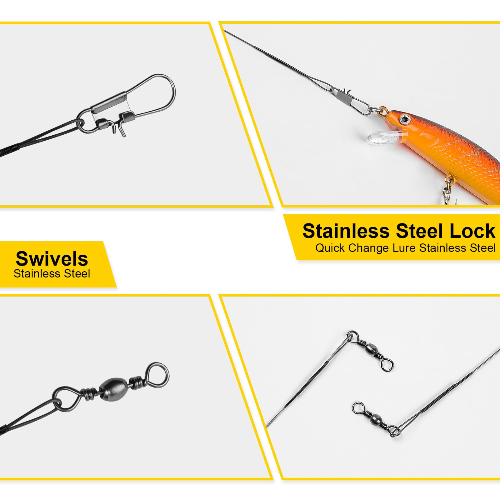 100 Piezas Línea Líder Pesca Alambre Pesca Acero Inoxidable Líneas Alambre Anti-Mordedura con Giratorios Y Broches para Agua Dulce Salada, Líder De Pesca, 10 Cm, 15 Cm, 20 Cm, 25 Cm, 30 Cm, Negro