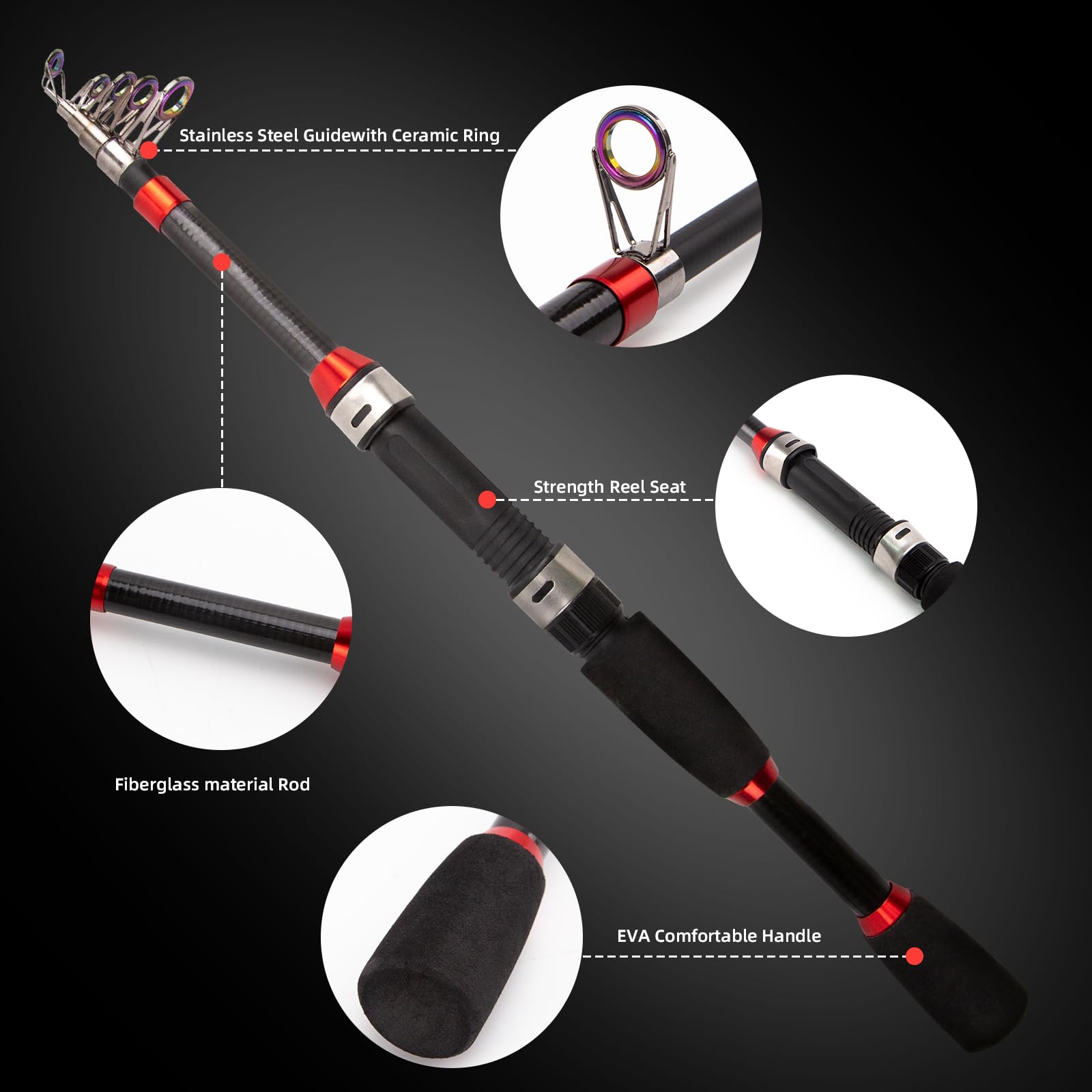 Canna da pesca pieghevole e mulinello, canna da pesca telescopica con mulinello da spinning, kit di canna da pesca pieghevole portatile per acqua salata e d'acqua dolce