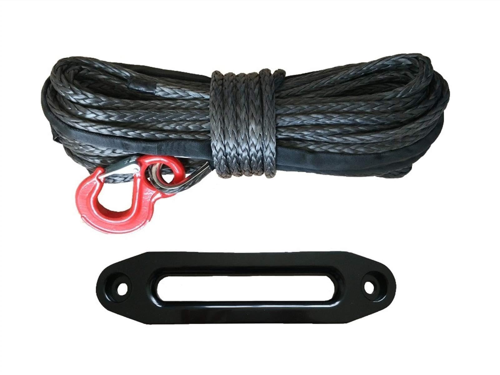 Winch Rope, 12mm * 30m Synthetic Winch Rope with 2 Tons Hook and 12000lbs Black Aluminum Hawse Fairlead