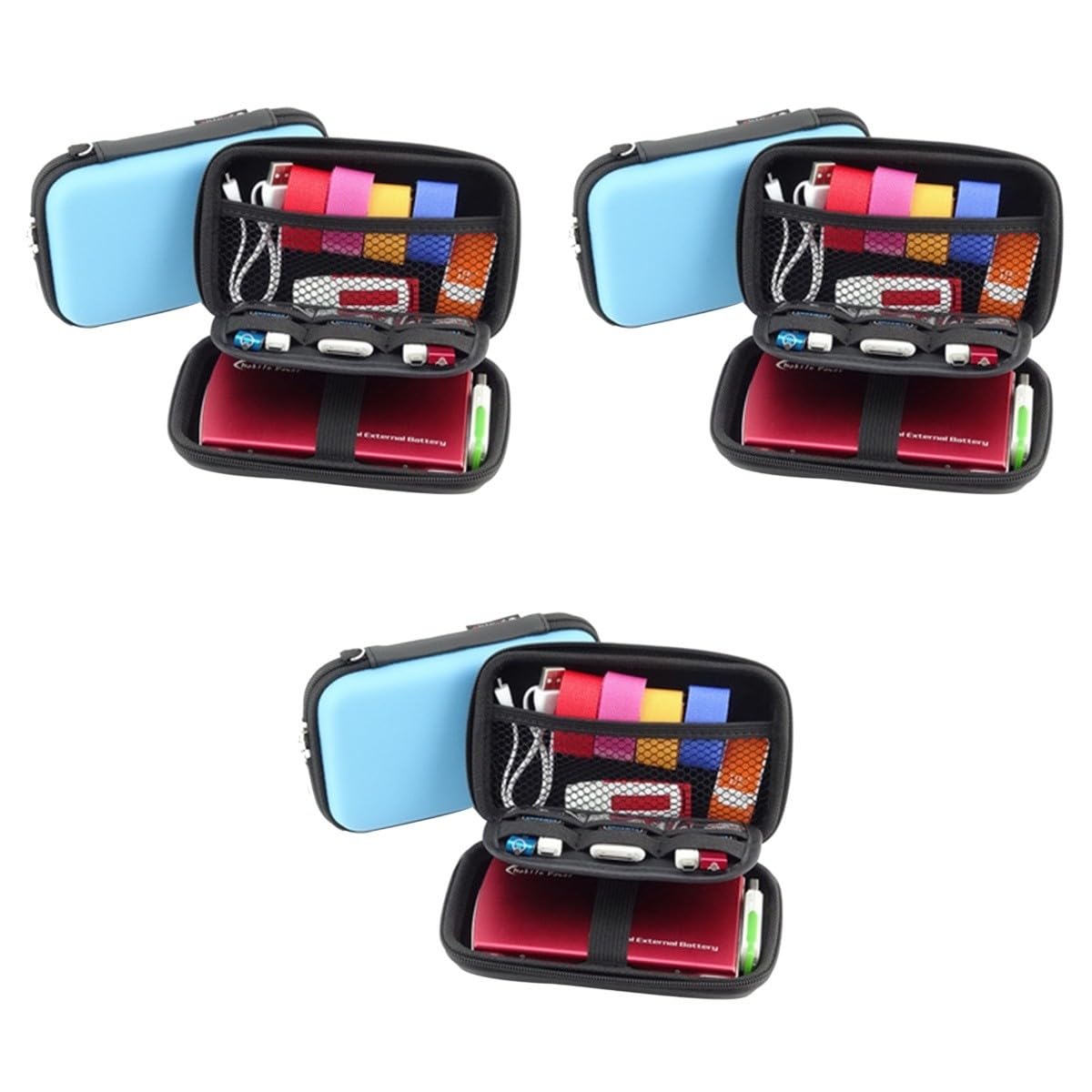 OSALADI 3pezzi Organizzatore Per Accessori Elettronici Da Viaggio Borsa Portatile Per Cavi e Gadget Blu