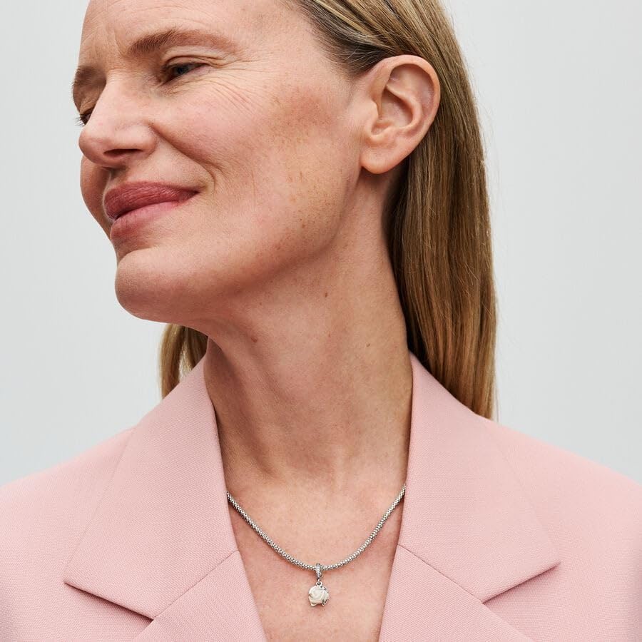 PANDORA Moments White Rose in Bloom Double Dangle Charm - Sterling Silver Charm with Bioresin Man-Made Mother of Pearl & Cubic Zirconia - Jewelry for Women - Includes Gift Box - Image 5