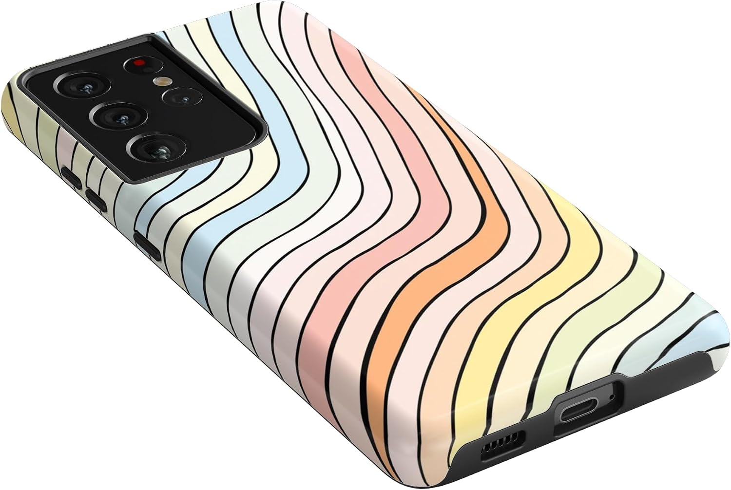 Casely Galaxy S21 Ultra Case | Ride The Wave | Pastel Rainbow Lined | Essential Slim Dual-Layer Protective Design