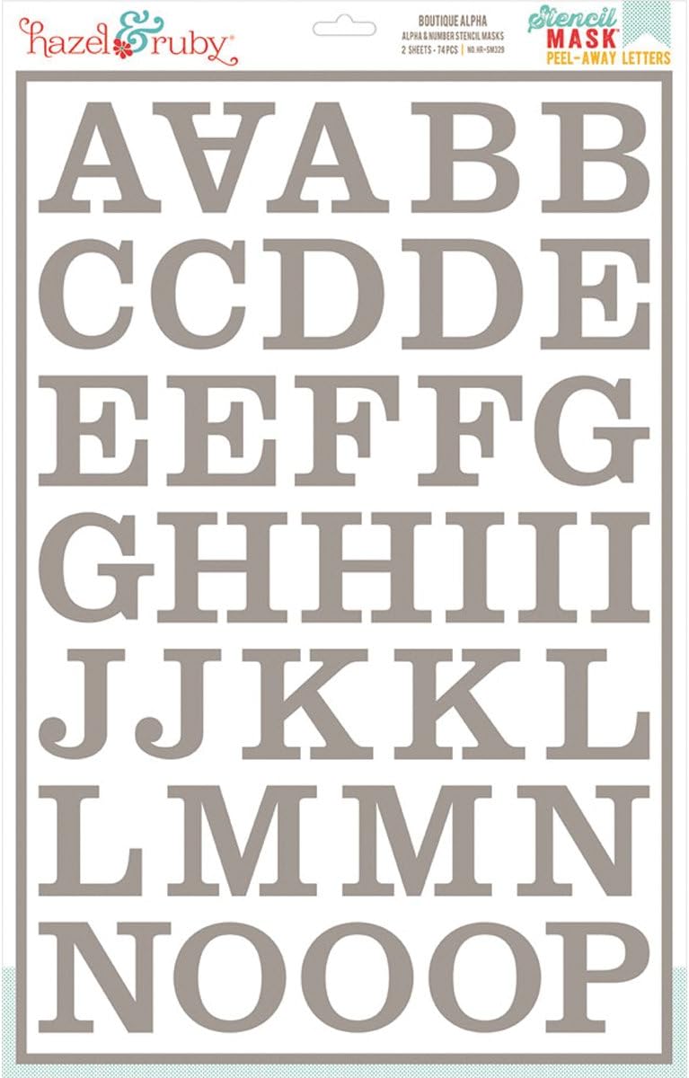Hazel & Ruby HRSM329 Peel Away Alphabet Stencil Mask Sheet, 12 by 18-Inch, Boutique, 2-Pack