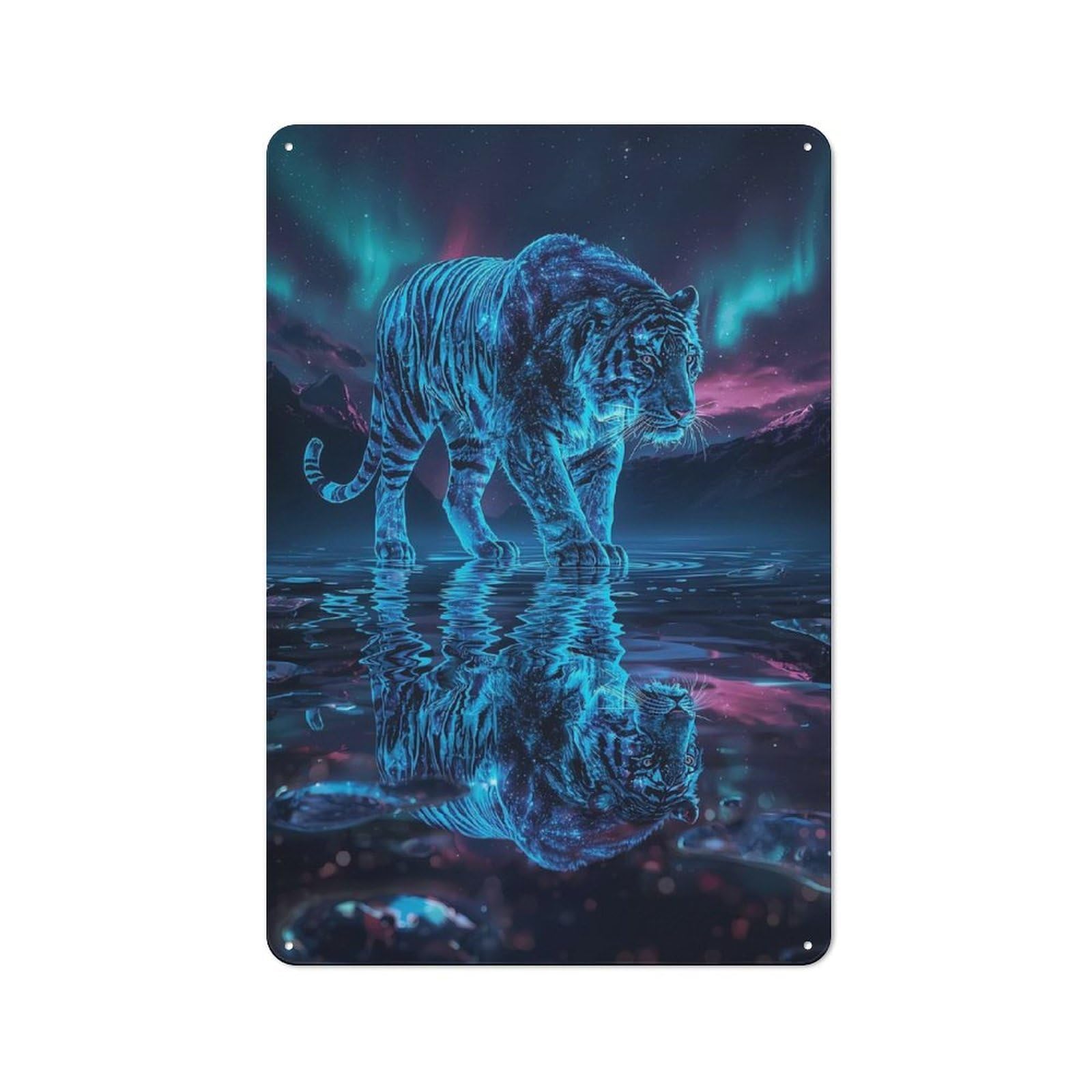 Junmoney Celestial Tiger Reflection Tin Sign With Design 30X20cm, Classic Studio Wall Plaque For Workspace, Cafe, Shop Or Desk Area