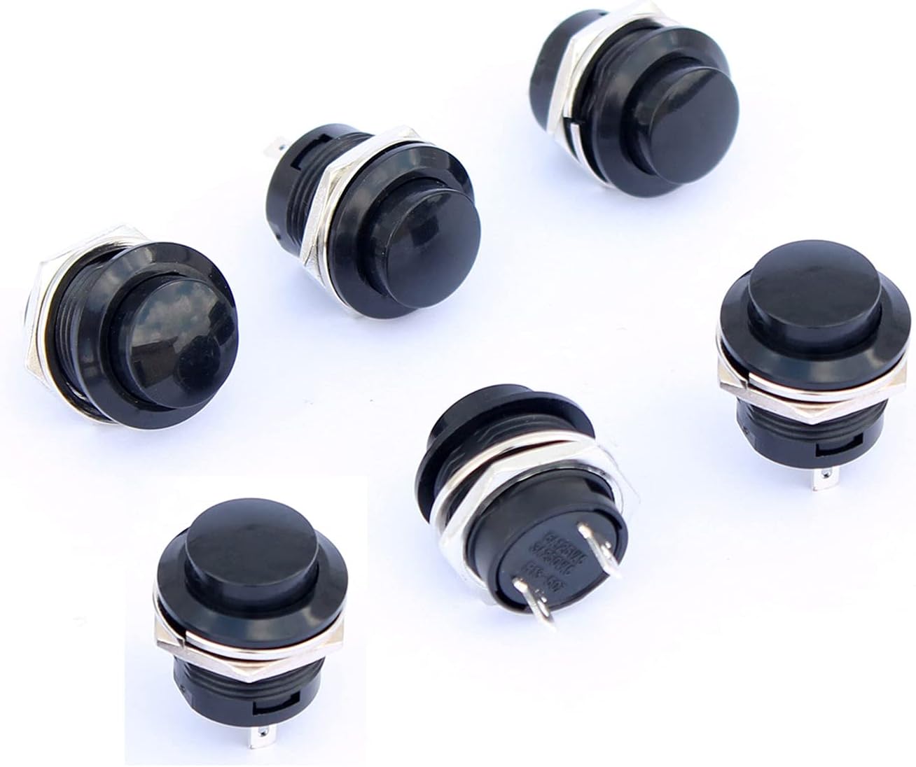 6Pcs Mini Push Button Switch - 16mm Momentary SPST (NO) 2-Pin - 6A/125V 3A/250V - Black