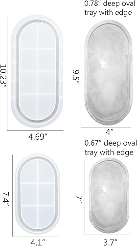 Miniatura 6 de Moldes ovalados grandes de silicona para hormigón ovalados para platos de resina, bandeja de hormigón, manualidades, 9.5 x 4 x 0.78 pulgadas,