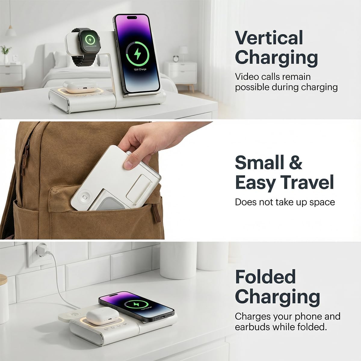 BLKE 3 in 1 Wireless Charging Station with Bluetooth Speaker & Night Light, 33W Foldable Fast Charger Stand for iPhone 17/16/15/14/13/12, Apple Watch, AirPods Pro, Samsung