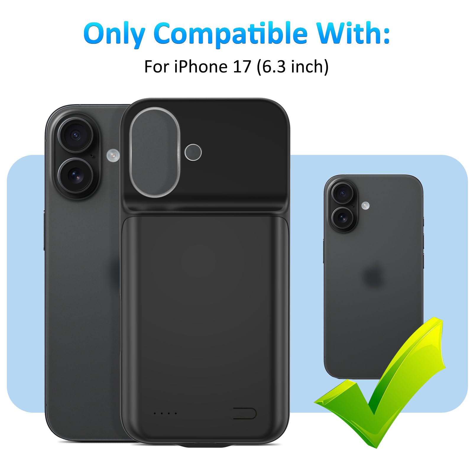 Funda de Batería para iPhone 17 (6.3"), Cargador Portátil de 8500mAh, Funda Ultrafina de Batería Extendida, Cargador de Teléfono y Funda Protectora con Función de Carga para iPhone 17
