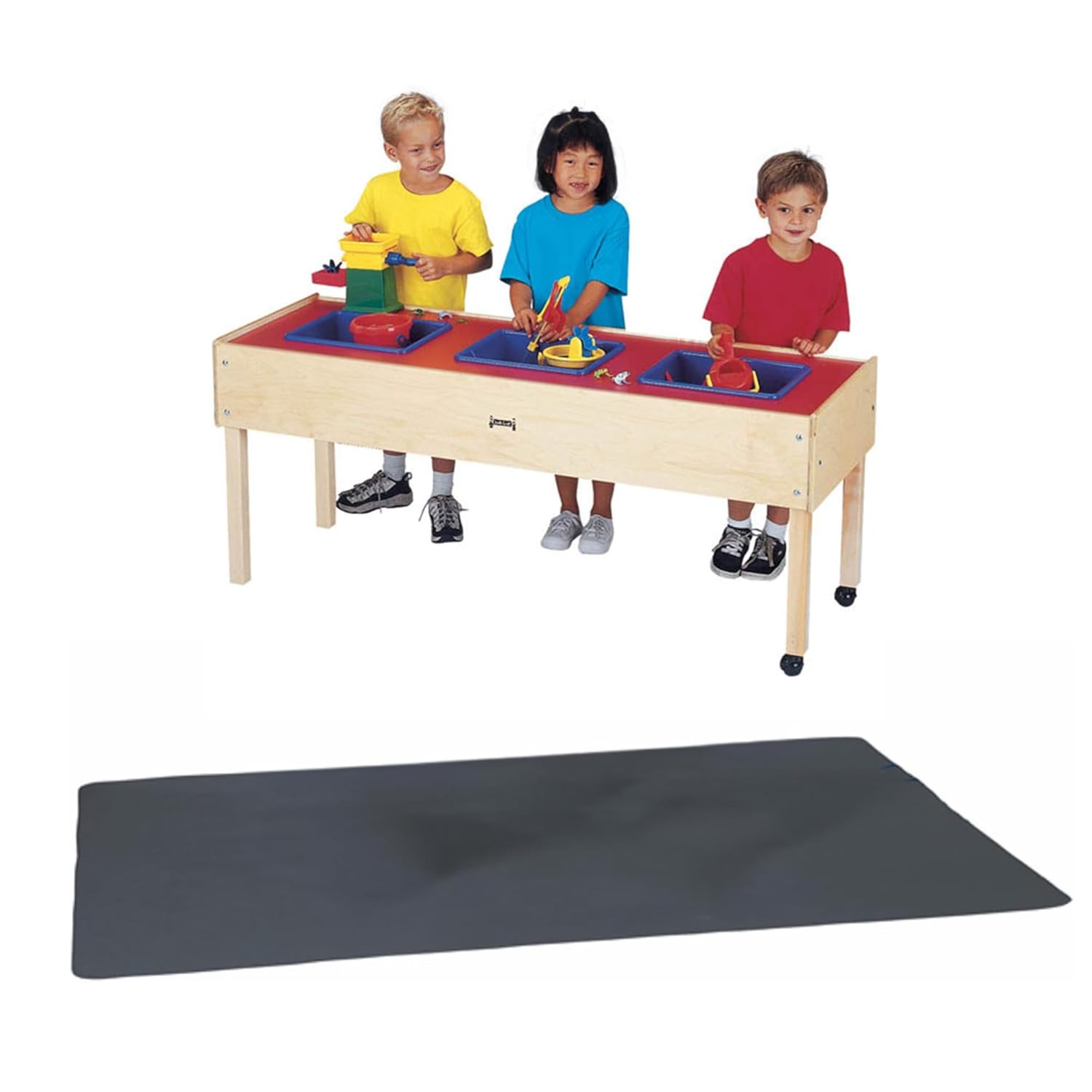 Bundle of Jonti-Craft 0886JC Toddler 3 Tub Sensory Table, 20" Height + Jonti-Craft 8430J Large Sensory Table Mat, Gray, 54" x 72"