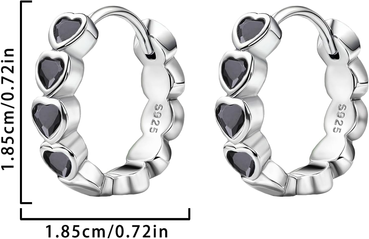 Heart Hoop Earrings with Black Cubic Zirconia Sterling Silver Love Heart Huggie Earrings Cartilage Tiny Cute Small Huggie Hoops Hypoallergenic for Sensitive Ear for Women Daughter Birthday Anniversary - Image 6