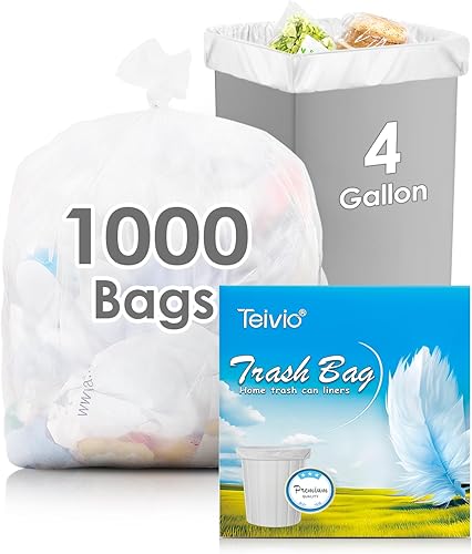 Teivio - Bolsas de basura fuertes de 4 galones, 1000 unidades, bolsas de basura para baño, pequeñas bolsas de plástico para el hogar, oficina, cocina