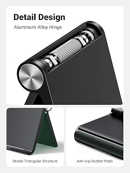 UGREEN Tablet Stand Holder Adjustable Portable Desktop Dock Office Compatible with iPad Pro 11 9.7 10.5 Air Mini 5 4 3 2 iPhone 17 16 15 14 13 12 Black